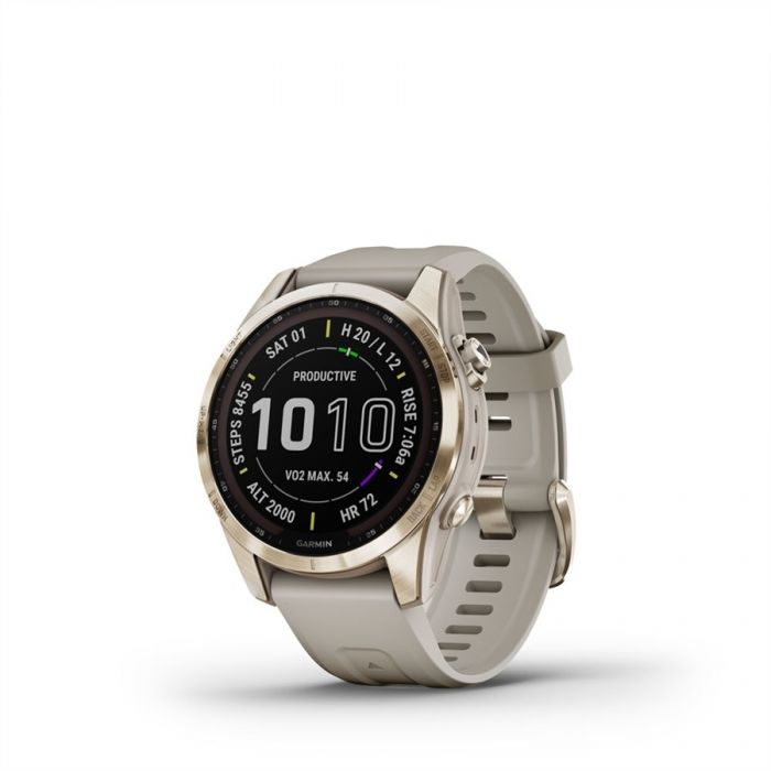 Garmin FENIX 7S SAPPHIRE KRMARANY VILGOS HOMOK SZN SZILIKON SZJJAL (SOLAR)