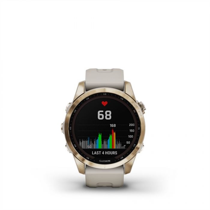 Garmin FENIX 7S SAPPHIRE KRMARANY VILGOS HOMOK SZN SZILIKON SZJJAL (SOLAR)