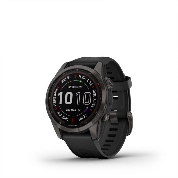 Garmin FENIX 7S SAPPHIRE SZRKE DLC FEKETE SZILIKON SZJJAL (SOLAR)